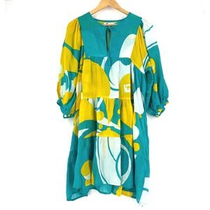 Karni Tiered Dress Medium Yellow/Blue Resort Boho Chic Summer Cotton Lightweight